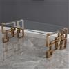 Consolle Sokumo stile Japandi con top in ceramica effetto marmo Calacatta e struttura in metallo dorato