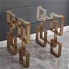 Consolle Rimaro stile Japandi con top in ceramica effetto marmo Calacatta e struttura in metallo dorato