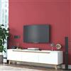Dmora - Mobile porta TV Cor, Credenza da soggiorno, Armadio basso per TV, Base parete attrezzata, 180x35h49 cm, Bianco e Rovere