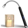 LcFun Accendino elettrico, ad arco elettrico, lungo, antivento, USB, per cucina, campeggio, fuochi d'artificio (nero)