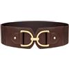 Waist Wow Cintura larga da donna per abiti alla moda, elastica in vita, da donna, con fibbia dorata, Colore caffè., Fit Taillengröße 71cm-80cm