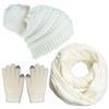 CheChury Cappelli Invernali Sciarpa e Guanti Set Cappello con Pompom Sciarpa Donna Cappelli da Donna Invernali Sciarpa Guanti Touch Screen Set Sciarpa 3 Pezzi，bianco，Taglia unica