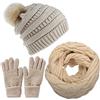 CheChury Cappelli Invernali Sciarpa e Guanti Calze Invernali Donna Set Cappello con Pompom Sciarpa Invernali Sciarpa Guanti Touch Screen Set all'Aria Aperta Regali Originali Berretto in Maglia