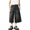 PADOLA Jeans Uomo a 3/4 Baggy Gamba Larga Pantaloni Cropped Denim Lavaggio Vintage Streetwear