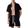 RIZUNTO Uomo 2 Pezzi Unita Casual Hawaiano Set Bottone Camicia Pantaloncini Short Spiaggia Estiva Boutonnées Vacanze Pigiama,2 Nero(SET),M