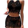 MBPBLKGKCT Copricostume a rete sexy da donna, aderente e cavo, costume da bagno trasparente con nappe, bikini, abbigliamento da spiaggia(Black,XL)