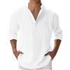 Tinarying Camicia Cotone Lino Uomo Camicie Manica Lunga Slim Fit Elegante Shirt Estive Casual Collo Colletto a Bottoni Spiaggi Camicia con Taschino Tinta Unita Traspirante per Mare Spiaggia Vacanza (White, L)