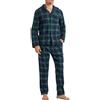 LNFINTDO Pigiama da uomo in flanella di cotone, a quadri, con tasca, a maniche lunghe, top e pantaloni, 2 pezzi, biancheria da notte morbida invernale calda