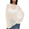 LIEROLYE Maglione In Maglia A Rete Trasparente Da Donna, Maglioni Oversize Leggero E Trasparente, Maglione Casual A Maniche Lunghe Con Motivo Traforato(Beige,S)