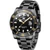 OLEVS Orologi da uomo, in argento e oro, classico, di lusso, con quadrante grande, impermeabile, analogico, in acciaio inox, bicolore con data Relojes De Hombre (verde/blu/quadrante nero, G5885-G-nero