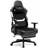 JUMMICO Sedia da Gaming XL Ergonomica per Adulti, Poltrona Ufficio Rinforzata 200kg, Braccioli 2D, Poggiapiedi Retrattile, Schienale Reclinabile 90-170°,bianco