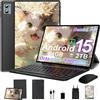 SUAAT 2026 Tablet Android 15 Octa Core con 64Go RAM + 2To TF Tablet 10 Pollici | 5G + 2.4G WiFi | FHD | GMS | Bluetooth 5.0 | 8MP + 5MP | Tipo C, Tablet Touch con custodia, Tastiera e Mouse - Nero