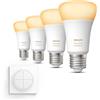 Philips Hue Pacchetto vantaggio - E27 - con 4 Lampadine LED Standard - Luce da bianca calda a bianca fredda - Include Hue Interruttore rotativo (Bianco) - Hue White Ambiance