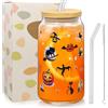 KOIROI Halloween Bicchiere con Cannuccia e Cannuccia, 500ml Tazza di Vetro di Halloween, Tazze Halloweens, Tazza Autunno, Fantasma Zucca Bicchiere per Caffè Ghiacciato, Geschenk für Frauen Thanksgiving
