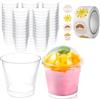 Euleryoo 50 bicchieri da dessert in plastica trasparente con coperchio, 210 ml, accessori per feste per mousse, budini e gelati, incluso rotolo di adesivo