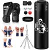 VIHBRAI Sacco da boxe con guantoni da boxe, bende per le mani, sacco da boxe da 120 cm, in pelle PU, da appendere, per MMA, kickboxing e allenamento fitness