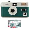 KODAK Pack F9 argento + pellicola 100 ASA - Fotocamera ricaricabile 35 mm verde, obiettivo grandangolare fisso, mirino ottico, flash integrato + pellicola APX 100, 36 posizioni