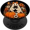4GhostLovers Fantasma gatto nero carino Halloween floreale zucca donne ragazze PopSockets PopGrip Adesivo