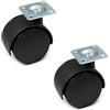 MroMax Ruote girevoli in plastica PP da 5 cm di diametro a 360 gradi, 27 mm x 27 mm, con piastra superiore, doppia ruota da 50 mm, per sedia da ufficio, scaffale, colore nero, senza freno, 2 pezzi