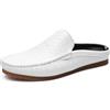 HESYSUAN Mocassini da uomo Slip on Mules Backless Mocassini Scarpe da uomo Estate Slip-on Backless Sneakers Zoccoli Pantofole in Pelle Traspirante Mocassini Mules, bianco, 44 EU