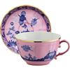 GINORI 1735 TAZZA TE CON PIATTINO, ORIENTE ITALIANO LILLA AZALEA, FILO ORO