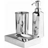 OurHouse Set di 3 contenitori da bagno, accessori porta spazzolino da denti, facile da riempire, dispenser di sapone e portasapone, moderno e pulito, adatto a qualsiasi bagno (cromato)