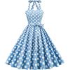IWEMEK Donne Anni '50 Vintage Polka DOT Halter Cocktail Swing Dress Bottoni Floreale Anni '50 Rockabilly Audrey Hepburn Prom Tea Party Dress, Azzurro, M