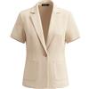 Kyzoeyou Blazer a maniche corte in cotone e lino da donna con risvolto a tacca giacche foderate frontali blazer casual tasche con bottone ufficio elegante abbigliamento da lavoro, Be-beige, S
