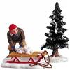 Magie di Natale Ragazzo Che prepara Le Palle di Neve su Una Slitta Personaggio per Villaggio di Natale in poliresina