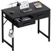 PAMRAY 80x40cm Scrivania per Computer Piccola con 2 Cassetti per Camera da Letto, Studio, Scrittura, Tavolo per Ufficio Domestico adatto a Piccoli Spazi, Nero
