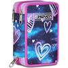 Seven Astuccio Scuola Elementare, 3 scomparti, Medie, con Matite, Pennarelli, Penne, 3 Zip, Gloomy Heart, Bambina, Ragazza, viola