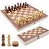 AOKITO Scacchi in legno di alta qualità, scacchiera portatile 3 in 1, pieghevole, per feste, attività da viaggio, per bambini (29x29x2 cm)