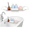 BESPORTBLE Vassoio regolabile per vasca da bagno in acciaio inox con supporto estensibile antiscivolo, mensola organizer da bagno per doccia e supporto per vasca, cromato espandibile