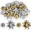 com-four® 100 Fiocchi Colori - Fiocchi Decorativi autoadesivi Grandi e Piccoli con Motivo a Fiocco di Neve per Natale e Compleanno (100 Pezzi - Fiocchi - Oro + Argento)
