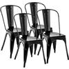 CLP Set 4 Sedie Impilabili Benedikt in Metallo con Schienale, per Ristorazione e Cucina, Sedie Design Robuste, Carico Max 200 kg | Colore nero