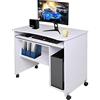 BAKAJI Scrivania con Portatastiera Estraibile Ripiano Inferiore e Vano Pora Computer Tavolo da Lavoro Porta Pc in Legno MDF con 4 Ruote Arredamento Casa Ufficio Cameretta Moderna (Bianco)