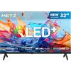 Metz 32 Pollici Smart TV con Google TV Televisore LED, Gen 6 QLED +, HDR 10 Dolby Audio Bluetooth 5,1 EyeCare DVB-T/T2/C/S/S2 Ci+ HEVC Main10, 1.5GB RAM Upgrade (32MQH7000Z, 2026 Nuovo Modello)
