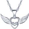 Yumilok, collana in argento Sterling 925 con ciondolo a forma di cuori intrecciati con ali d'angelo, per donne e ragazze e Argento, colore: argento, cod. Y30106-S