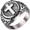 Flongo Anello a croce celtica da uomo: nero con sigillo crocifisso celtico, anello religioso cristiano Bnading amuleto in acciaio inox vintage punk biker festa del papà uomini regalo misura anello 57