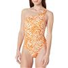 Amazon Essentials Costume da Bagno Intero Monospalla Donna, Arancio Ruggine Palme Astratte, 50