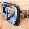 SURFOU Specchietto Retrovisore Bambini Auto Sedile Posteriore, 360° Rotazione, 100% Infrangibile, Vista Chiara, Accessori Sicurezza, Fissaggio Clip Gancio per Seggiolino Neonato