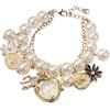 JewelryWe Orologio da polso da donna con perle: piccolo quadrante a forma di cuore con ciondolo floreale a margherita e ciondolo a forma di cavallo, cinturino regolabile in perle finte a strati