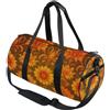 linqin Borsa da palestra sportiva con cinghie doppie per uomo e donna | Poliestere leggero, allenamento fitness, fiore damascato arancione seppia