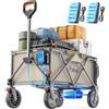 Litheli Carrello Elettrico Pieghevole, Carrello Portatutto con Ruote da 20 cm, Capacità 200 L, Carico fino a 60 kg, 2 Freni, Ideale per Campeggio, Giardino e Spesa (Beige, W1 Pro con 2 Batterie)