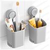 TAILI Porta Spazzolini a Ventosa 2 Pezzi, Montaggio a Parete, senza Foratura e Trapano, Portaspazzolino per Bagno e Cucina, per Dentifricio Rasoio Pennello da Trucco - Grigio