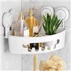 LEVERLOC Mensola Doccia con Ventose per Bagno Mensola Angolare Doccia Caddy Rack a Muro per Cucina Senza Foratura Porta Bagnoschiuma da Doccia per Accessori da Bagno - Plastica in Bianco