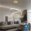 YOODI Lampadario a Sospensione per Tavolo 45W, 3 Anelli LED Lampada a Sospensione con Telecomando, Dimmerabile 3000K-6000K, Lampadario a Soffitto per Soggiorno, Camera da Letto, Hotel, Oro