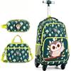 LIFEZEAL Set Zaino Scolastico 3 in 1 per Bambini 3+ Anni (Gufo) | Set di 3 Zaini Trolley con Rotelle con Borsa per Merenda, Astuccio per Matite, Maniglia Telescopica e Portabicchieri