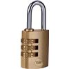 Yale Lucchetto in ottone a combinazione Y150B/30/125/1 corpo 30mm, arco in acciaio, combinazione a 3 cifre