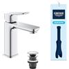 GROHE Dice Rubinetto miscelatore per lavabo con piletta push-open (M-Size 172 mm, cartuccia ceramica 28 mm, risparmio idrico ed energetico, facile da installare), cromo, 1018360000